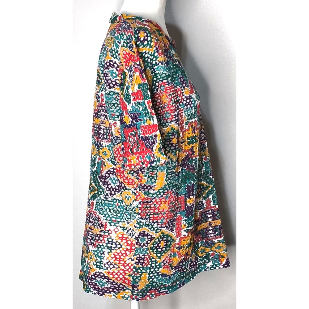 Sostanza Mesh Knit Top Women Large Multicolor Vintage Geometric Short Sleeve Tee - Picture 2 of 11
